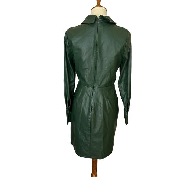 One33 Social Green Faux Leather Mini Shirt Dress SIze 2 Faux Wrap Designer $275 - Picture 7 of 11